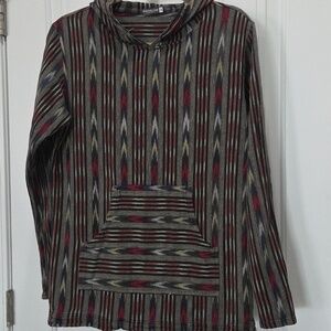 Earthbound Trading Co. Women's Baja Fair Isle Pattern Casual Hoodie Gray Medium